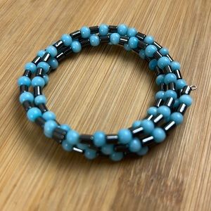 Beaded Wire Wrap Blue Colorful Bracelet Metal & Stone Flexible Wire